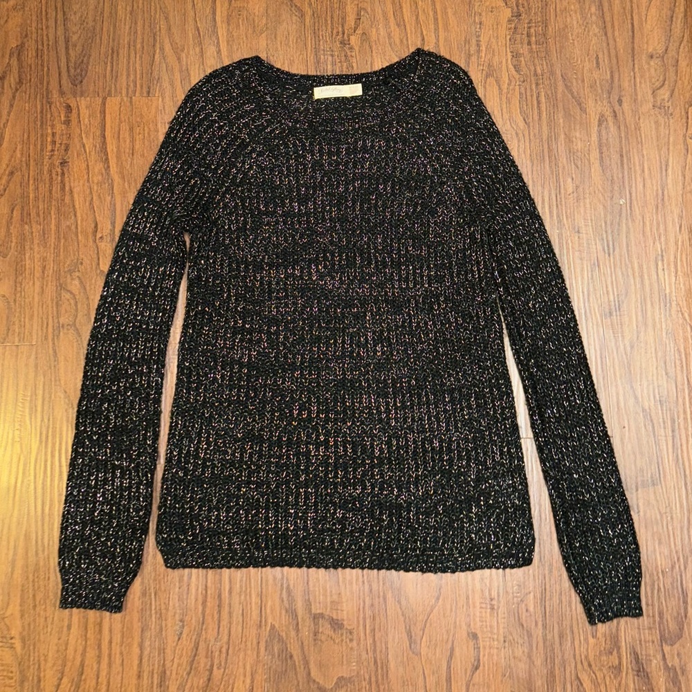 Faded Glory Black & Silver Glittery, Open-Knit Sweater.